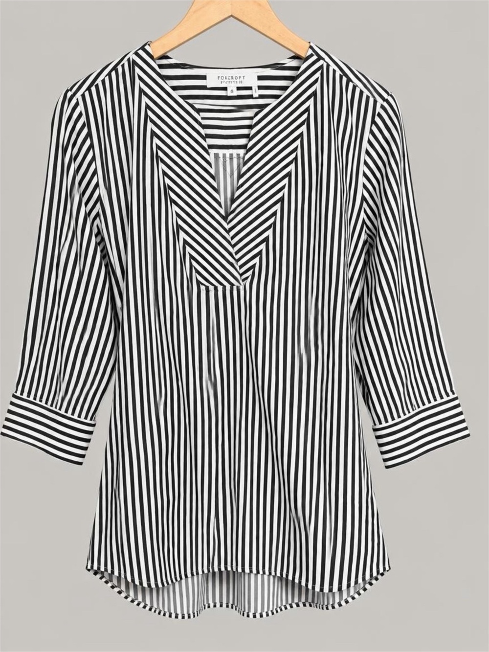 Foxcroft Black & White Striped V-Neck Tunic Top - 16P